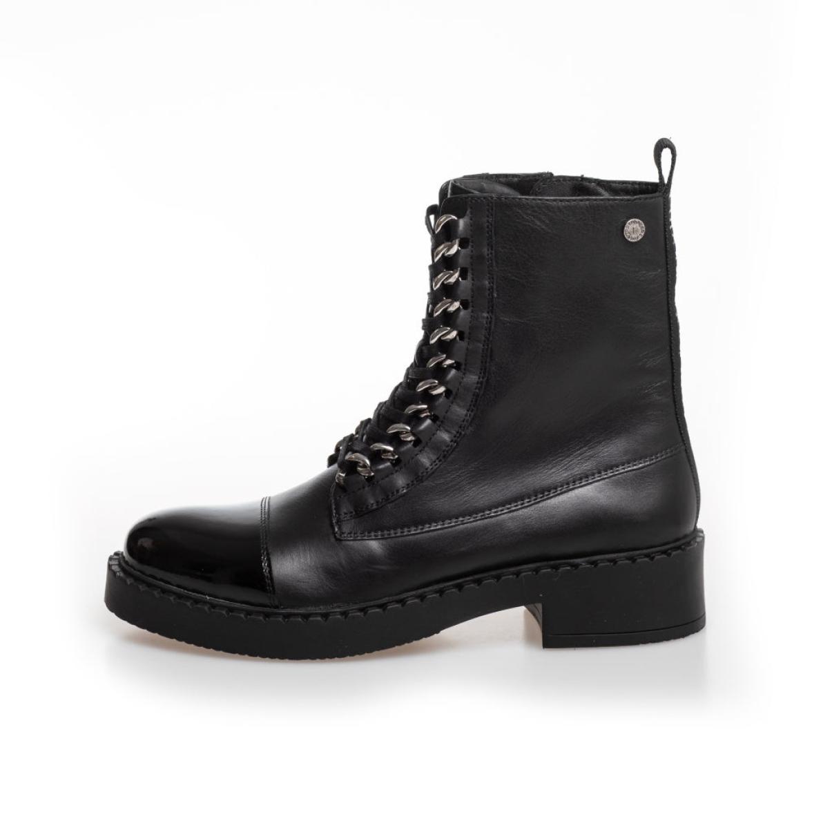 New Rock Patent - Black/Silver Copenhagen Shoes Modern Women Ankle Boots