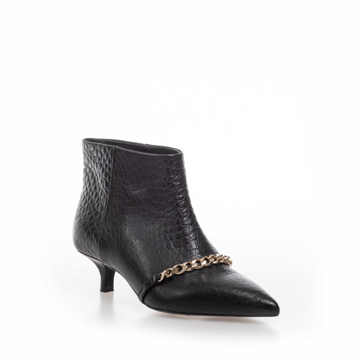 Pari' Chain - Black Croco Clean Women Ankle Boots Copenhagen Shoes - 1