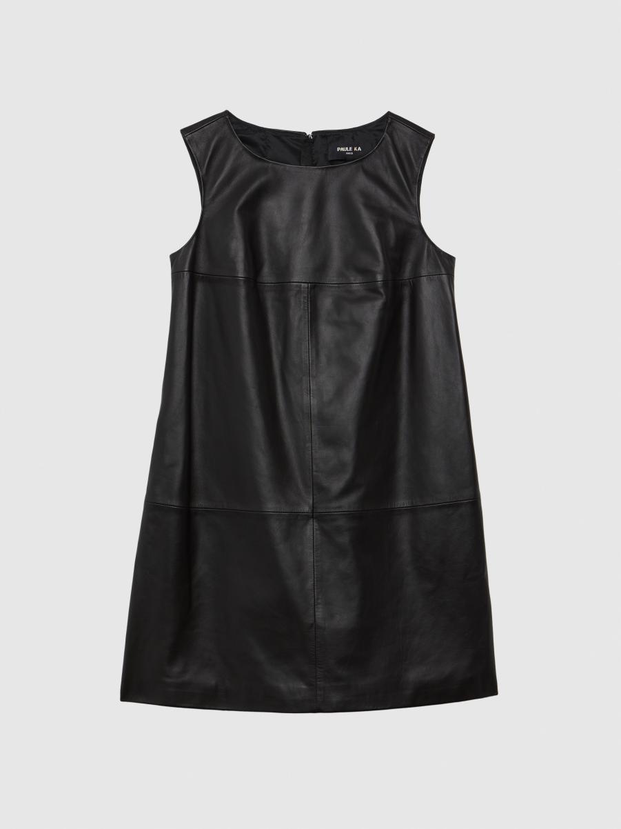 Noir Dresses Short Sleeveless Lambskin Leather Dress Paule Ka Women - 4