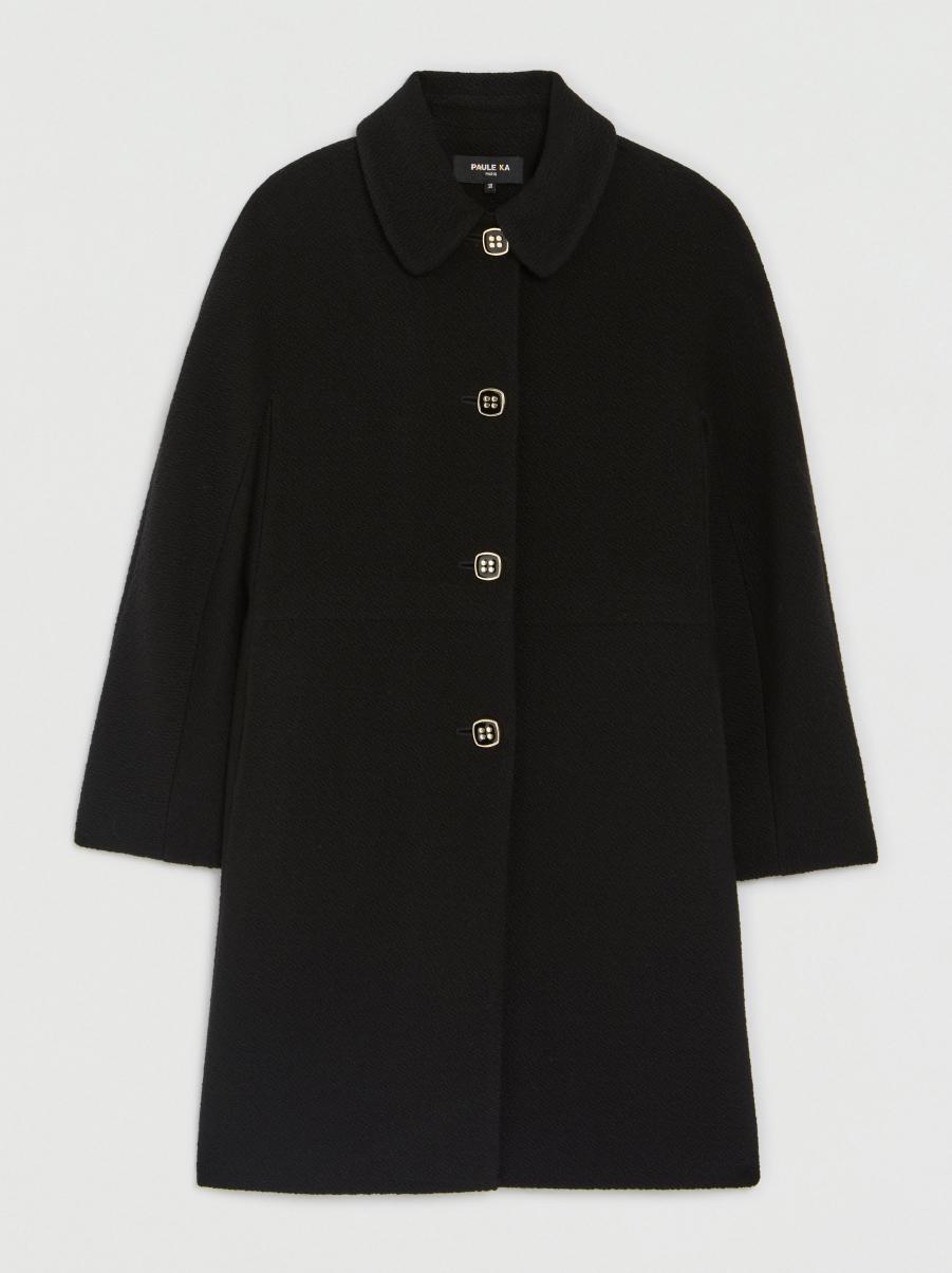 Noir Embossed Wool Coat With Peter Pan Collar Paule Ka Coats Women - 4