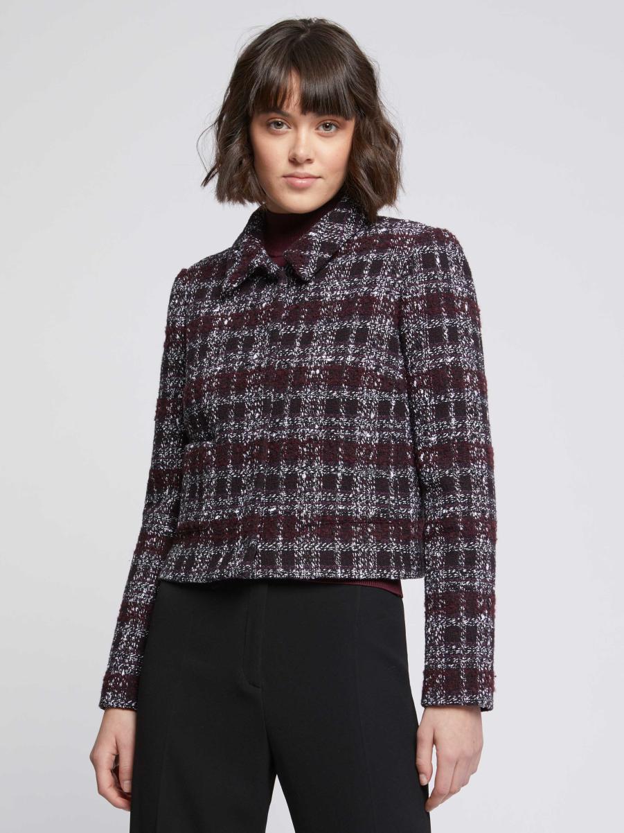 Bourgogne Paule Ka Cropped Burgundy Tweed Jacket With Collar Women Jackets - 2