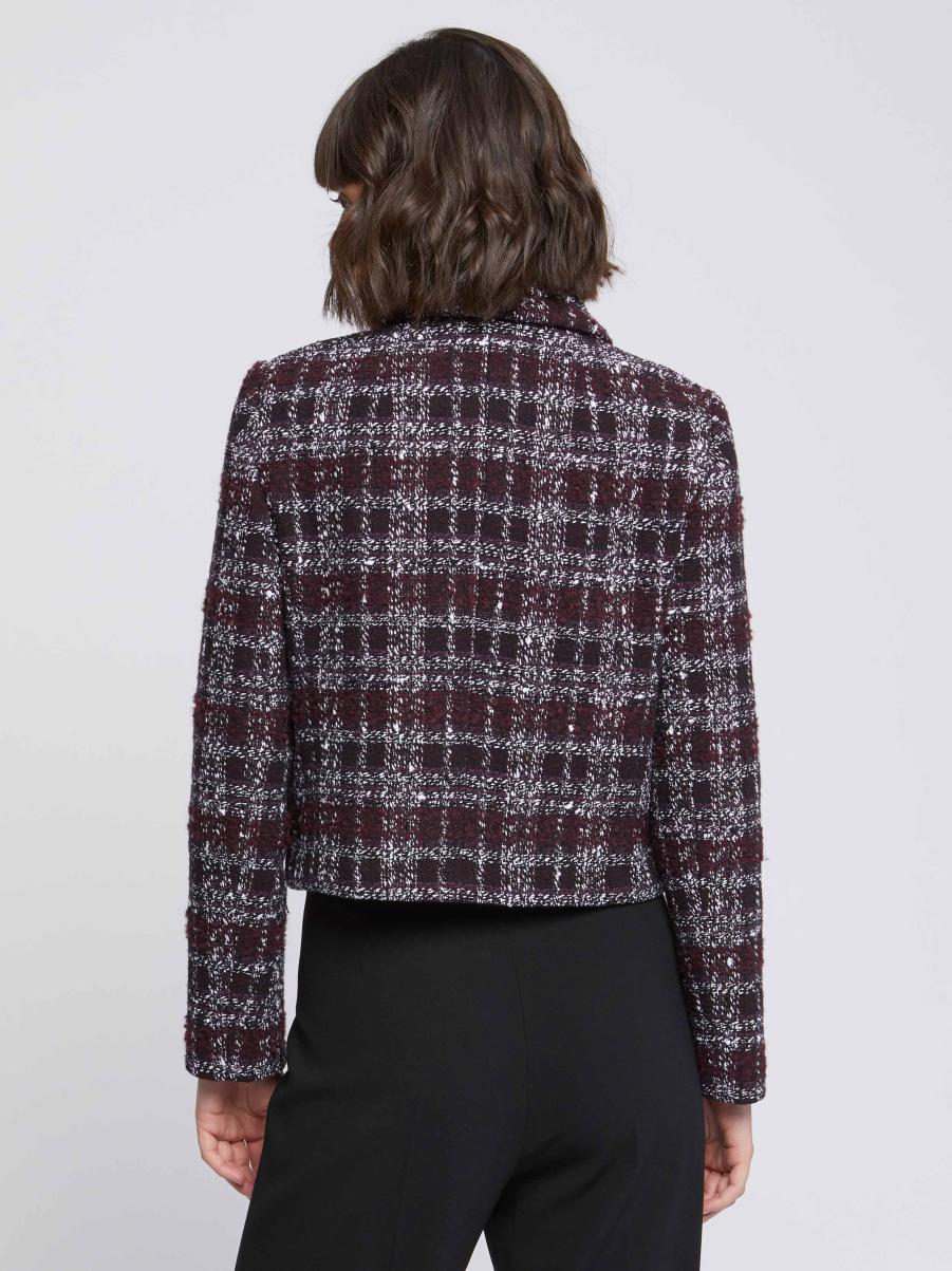 Bourgogne Paule Ka Cropped Burgundy Tweed Jacket With Collar Women Jackets - 3