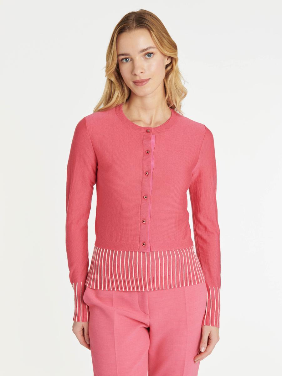 Paule Ka Women Pink / Blanc Casse Knitted Cardigan Knitwear - 2