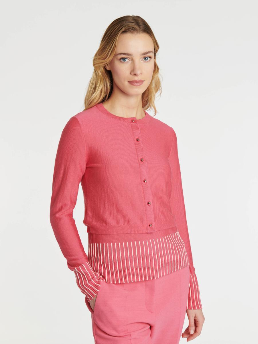 Paule Ka Women Pink / Blanc Casse Knitted Cardigan Knitwear - 4