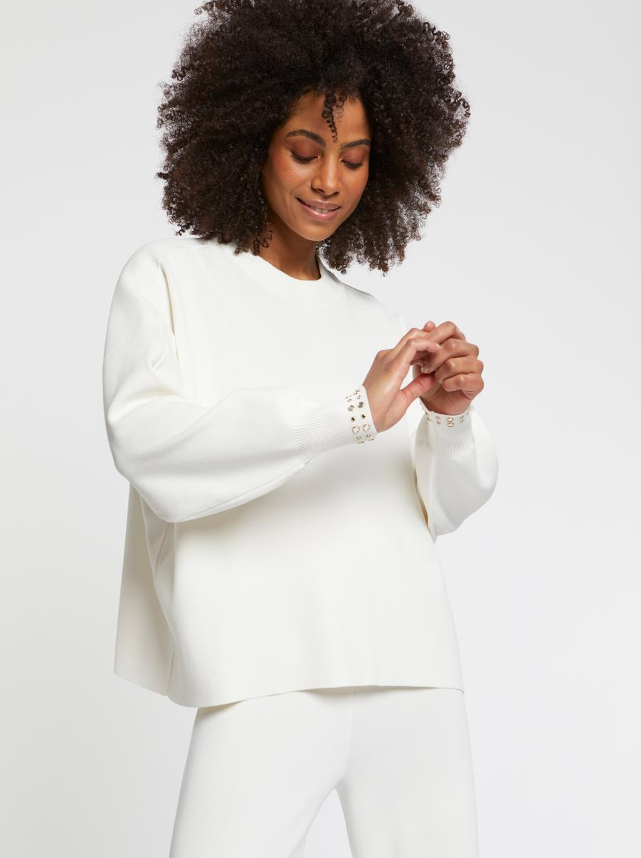 Women Knitwear Paule Ka Off White Milano-Knit Studded Sweater - 2