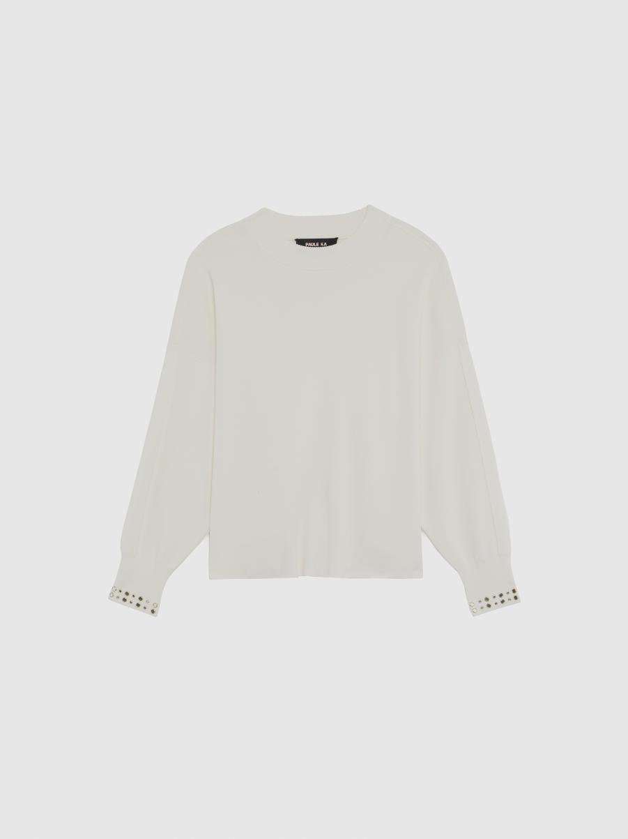 Women Knitwear Paule Ka Off White Milano-Knit Studded Sweater - 4