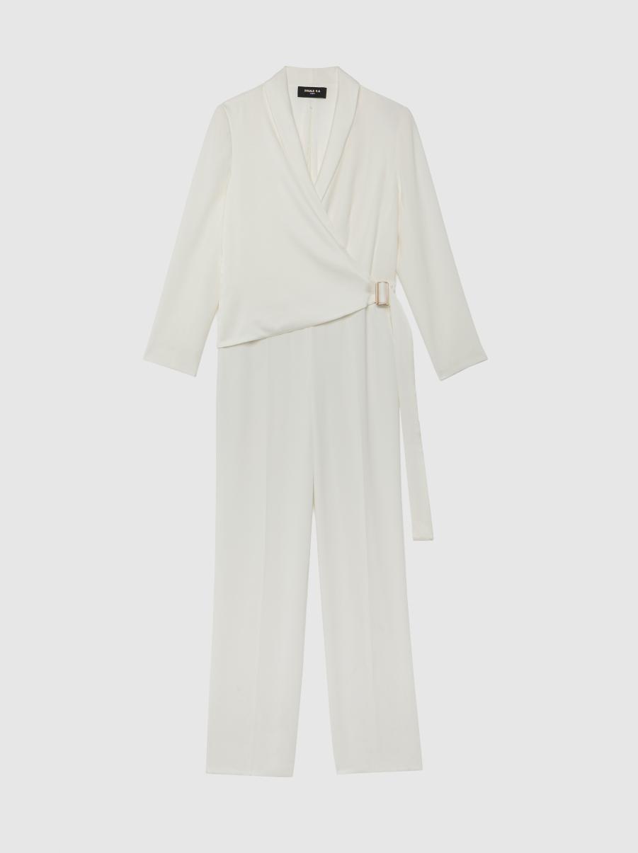 Women Trousers And Jeans Wrap-Effect Satin-Back Crepe Jumpsuit Off White Paule Ka - 4