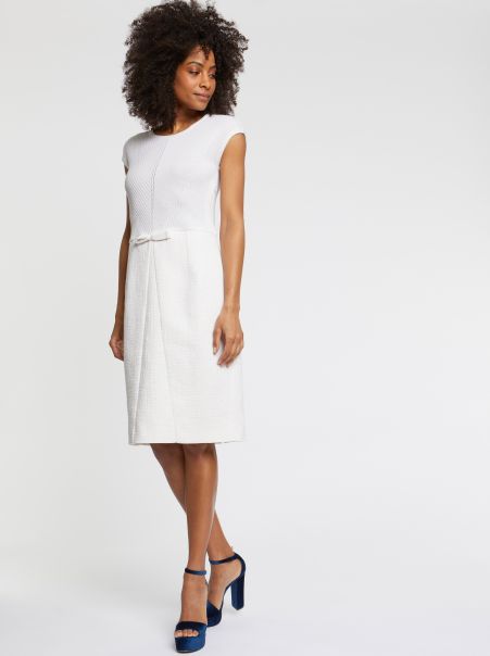 Paule Ka Off White Dresses Women Trompe L'oeil Straight-Cut Tweed Dress