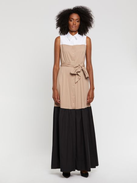 Long Sleeveless Cotton-Poplin Shirt Dress Dresses Paule Ka Beige / Noir Women