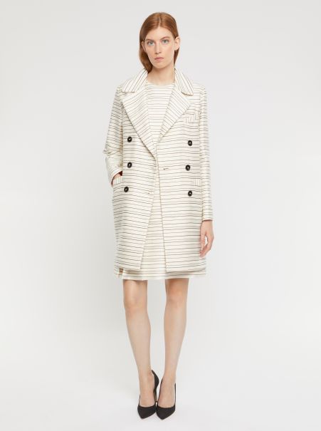 Paule Ka Coats Women Pinstripe And Lurex Mid-Length Coat Blanc Casse / Marine