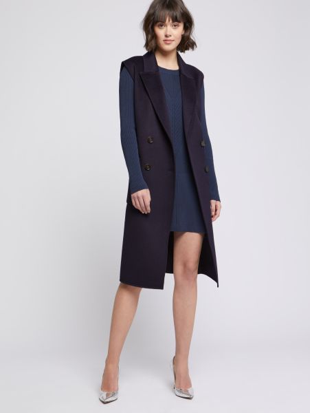 Women Navy Blue Coats Paule Ka Wool And Cashmere Coat Vest