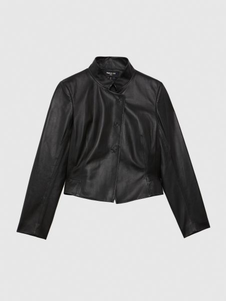 Women Noir Paule Ka Cropped Lambskin Leather Jacket Jackets