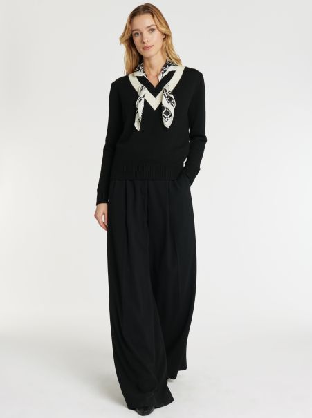Paule Ka Women Knitwear Knitted Sweater Noir / Blanc Casse