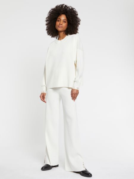 Women Knitwear Paule Ka Off White Milano-Knit Studded Sweater