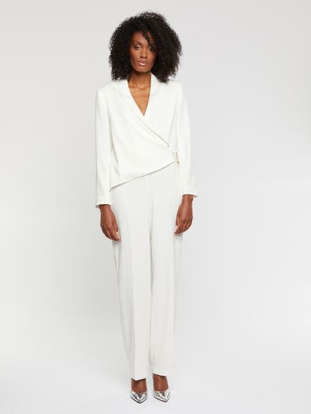 Women Trousers And Jeans Wrap-Effect Satin-Back Crepe Jumpsuit Off White Paule Ka